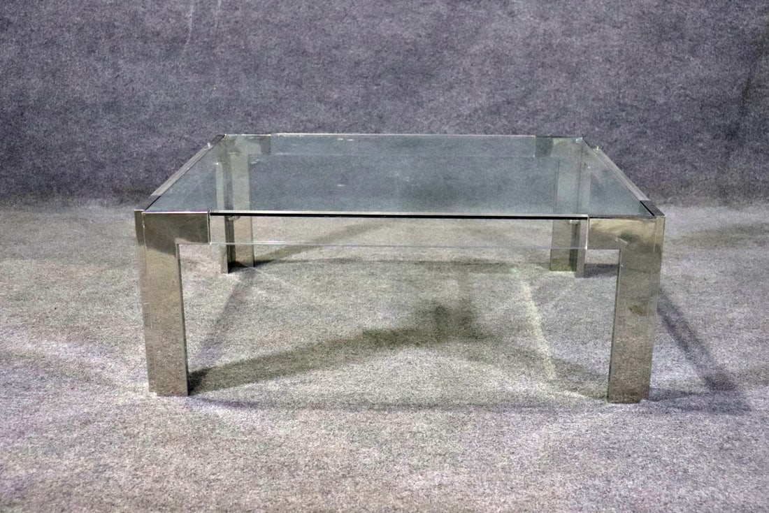 LUCITE & CHROME GLASS TOP COFFEE TABLE (1 of 8)