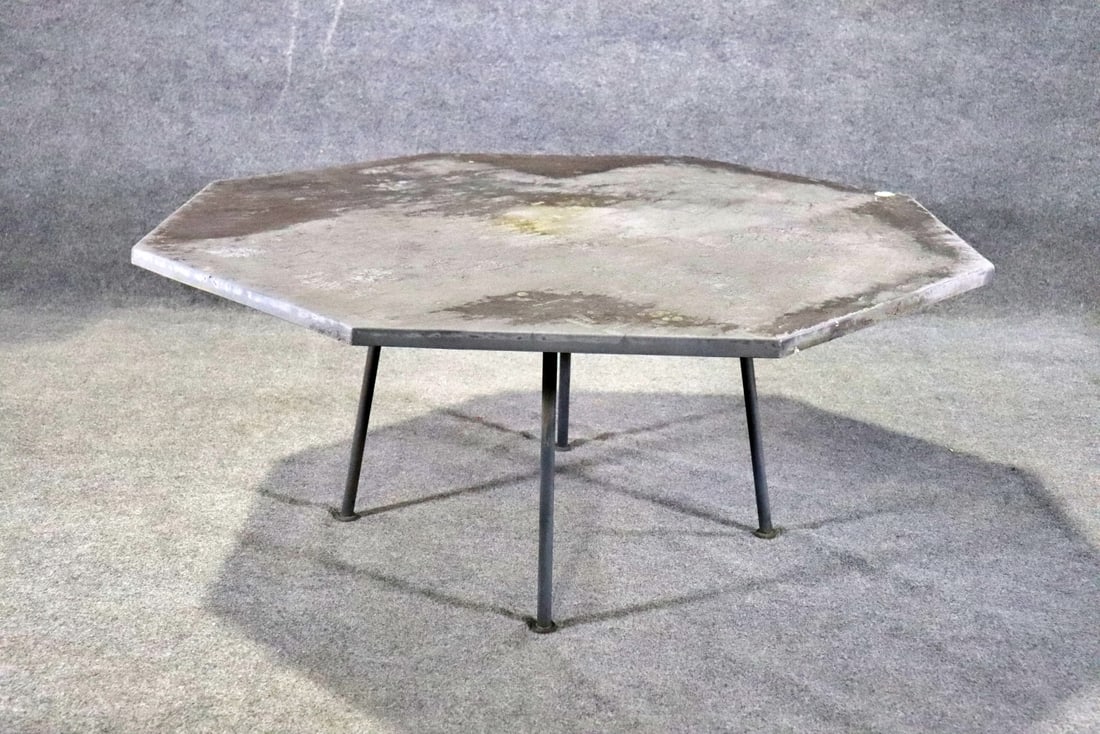 RUSSELL WOODARD SCULPTURA DINING TABLE: Metal frame. Fiberglass top. 26" h x 59 3/4" w x 59 3/4" d.