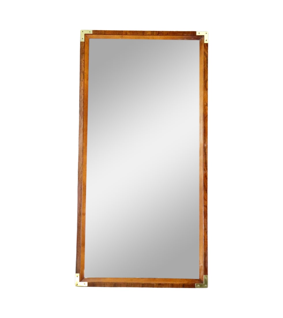 BERNHARDT HANGING WALL MIRROR: Wood. Brass accents. 44 3/4" h x 22 1/2" w x 1 1/8" d.