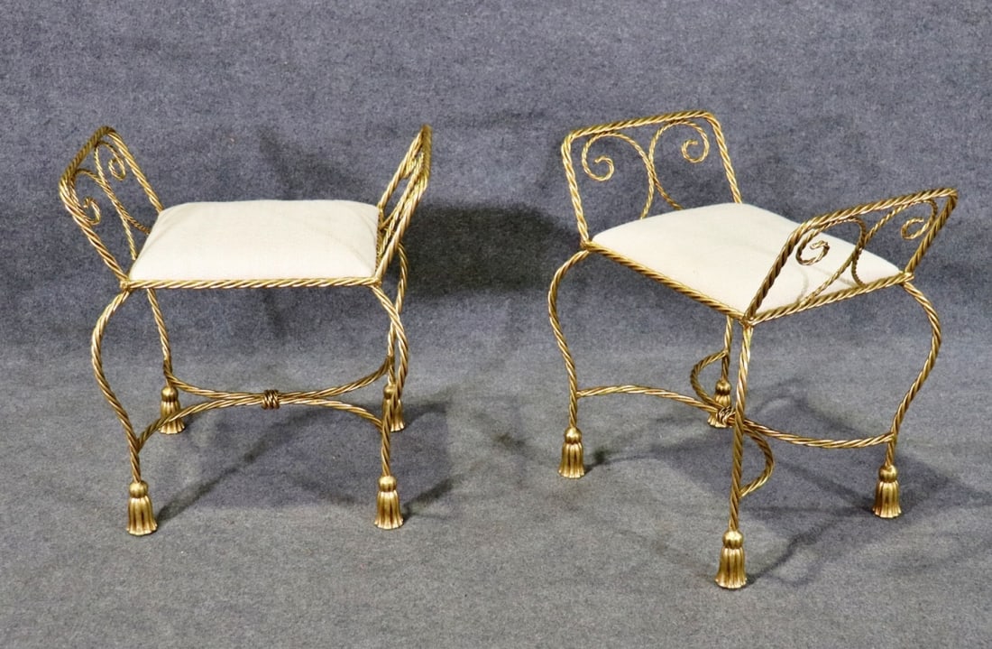 PAIR GILT ROPE TWIST BENCHES (1 of 6)