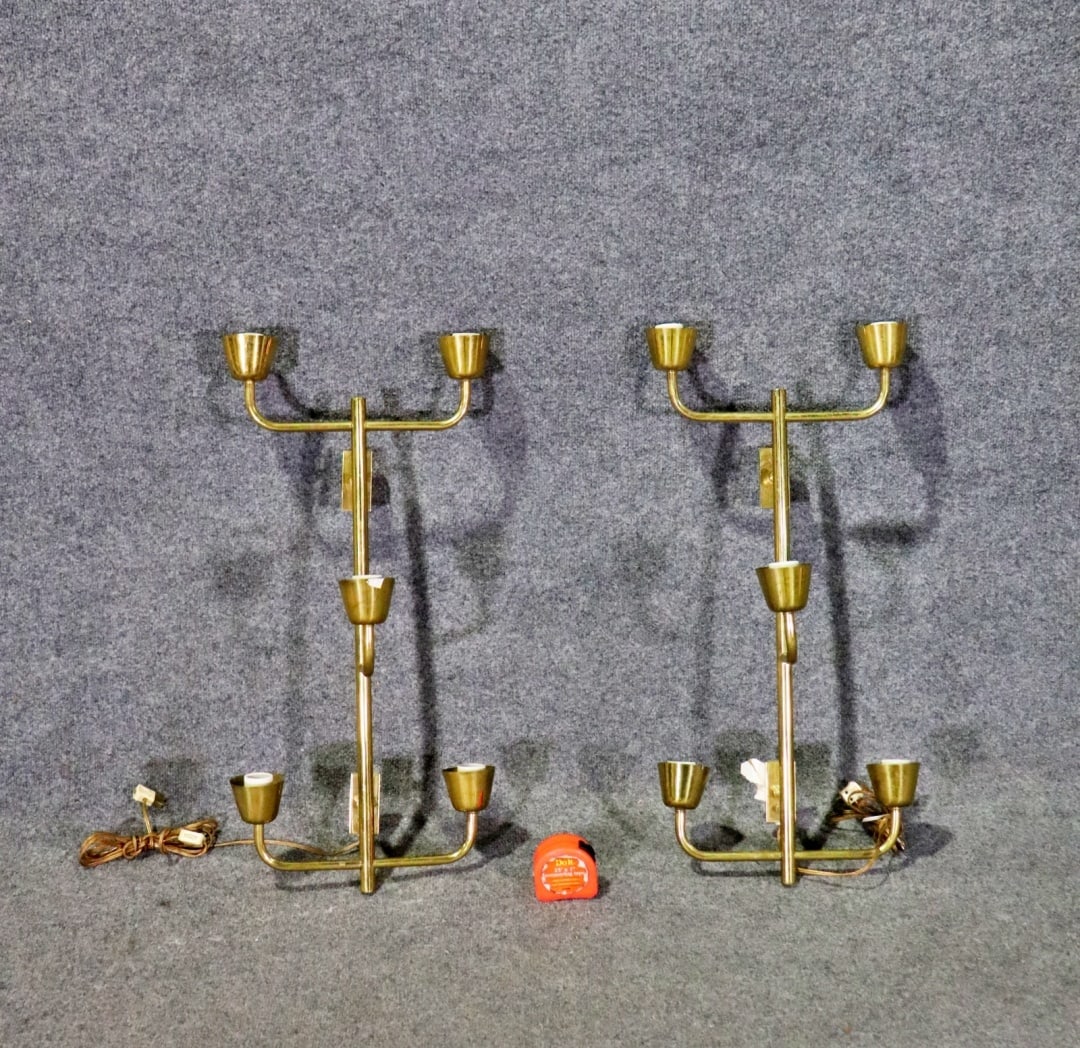 PAIR MODERN BRASS WALL SCONCES (1 of 12)