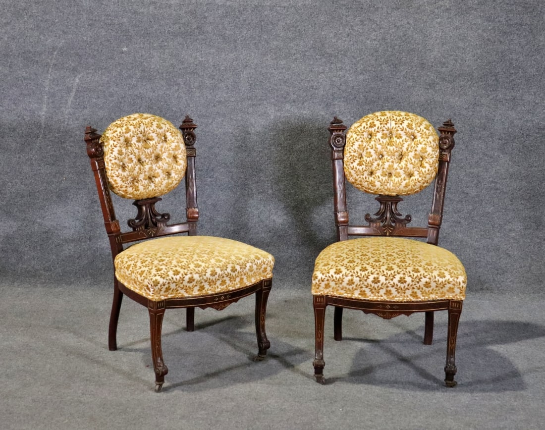 PAIR VICTORIAN POTTIER & STYMUS STYLE SIDE CHAIRS (1 of 13)