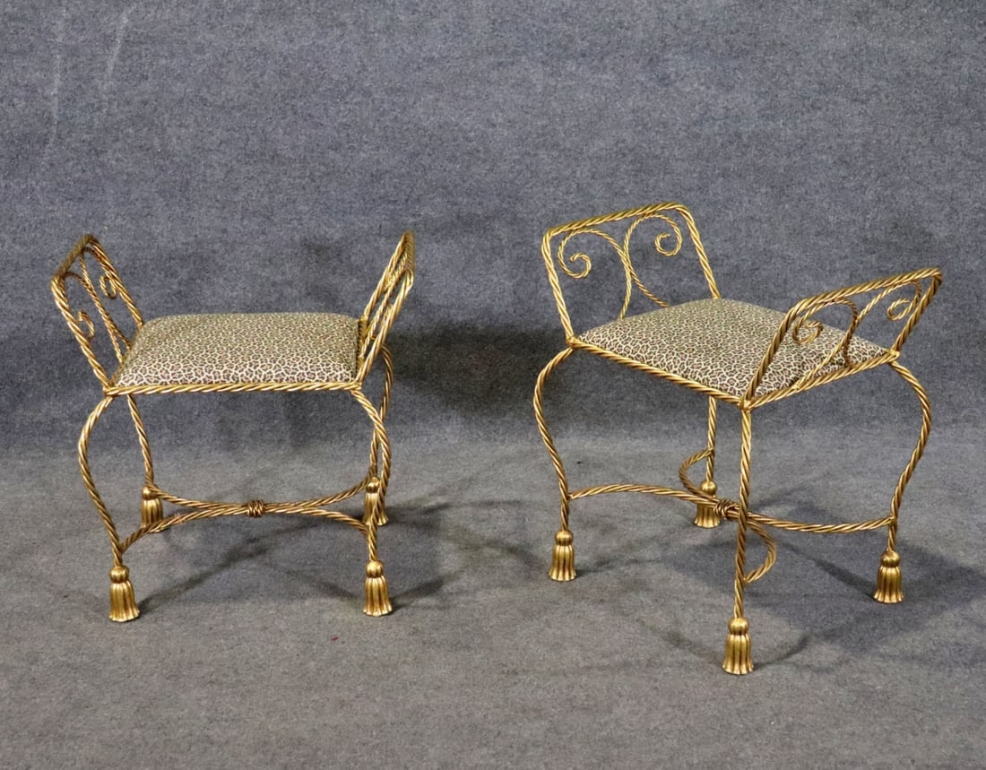 PAIR GILT ROPE TWIST BENCHES (1 of 6)