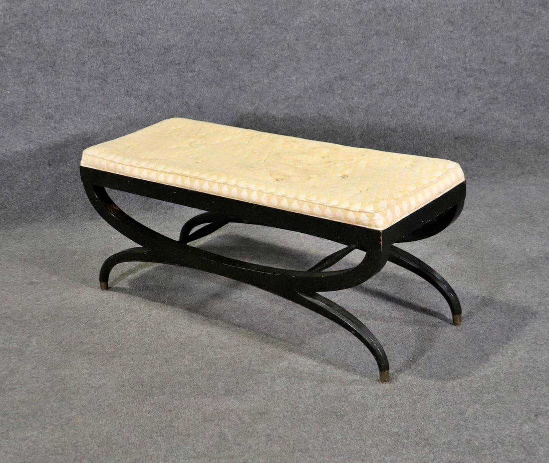 PAINT DECORATED TUFTED FRENCH DIRECTOIRE WINDOW BENCH (1 of 8)