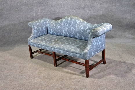 CHINESE CHIPPENDALE STYLE SOFA: Carved wood frame. Upholstered. 33 7/8" h x 68 5/8" w x 23 1/2" d. Seat height 16 1/2".