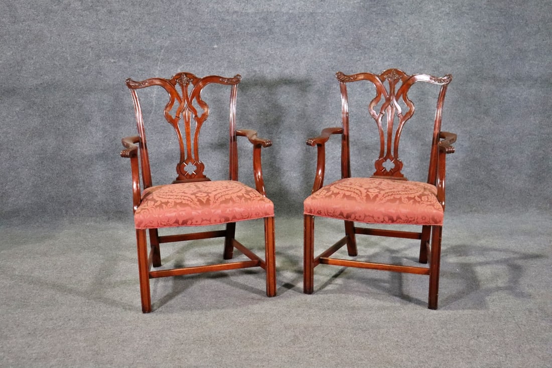 PAIR CHIPPENDALE STYLE MAHOGANY ARM CHAIRS (1 of 10)