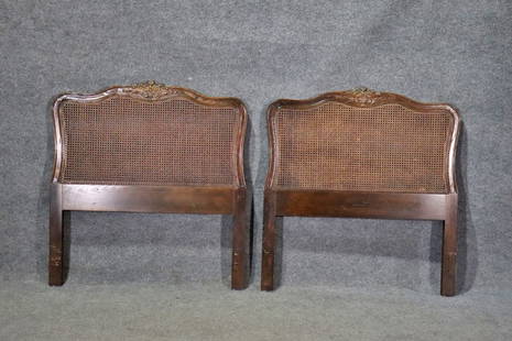 PAIR HENREDON COUNTRY FRENCH TWIN SIZE HEADBOARDS: Wood. Cane. 42 1/8" h x 39 3/8" w x 1 3/8" d.