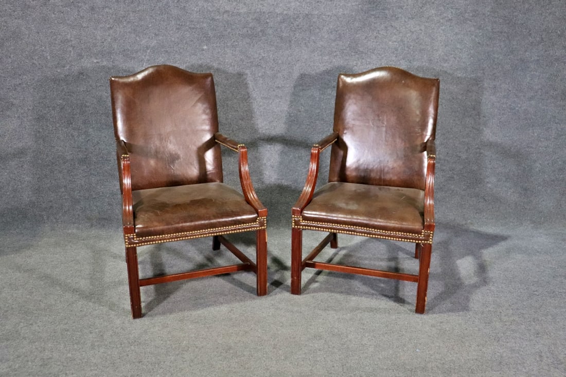 PAIR HICKORY CHAIR LEATHER LOLLING CHAIRS (1 of 11)