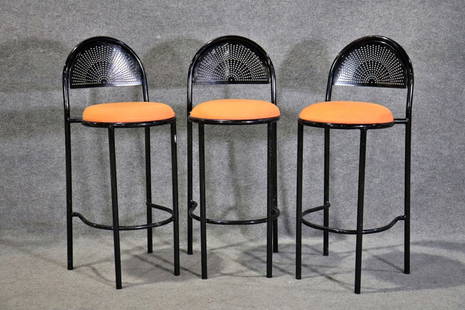 3 POST MODERN BARSTOOLS: Metal. Upholstered seat. 43" h x 17 1/4" w x 19 1/4" d. Seat height 31 3/4".