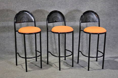 3 POST MODERN BARSTOOLS: Metal. Upholstered seat. 43" h x 17 1/4" w x 19 1/4" d. Seat height 31 3/4".