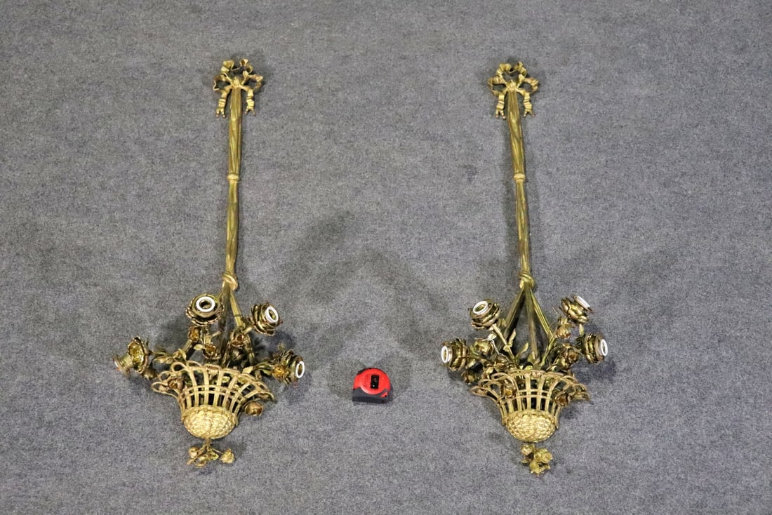 PAIR FRENCH BRONZE WALL SCONCES (1 of 10)