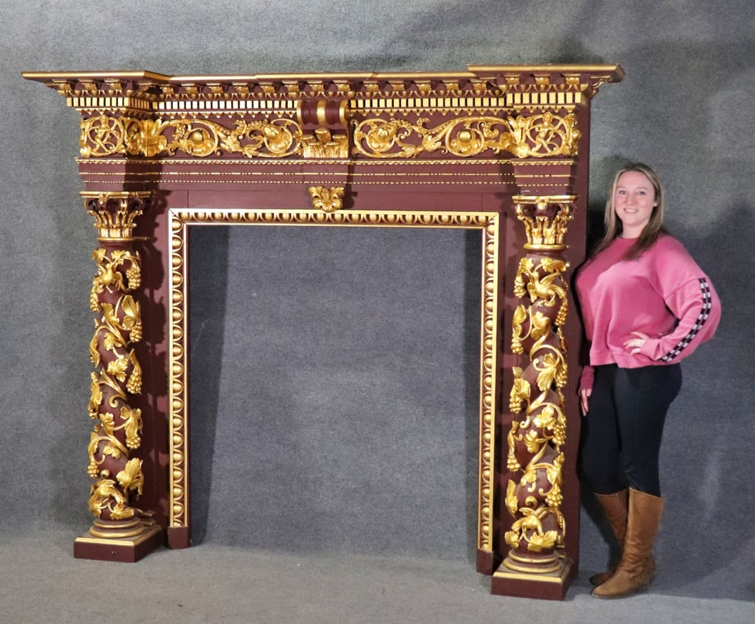 MONUMENTAL CARVED FIGURAL FIRE PLACE MANTLE (1 of 18)