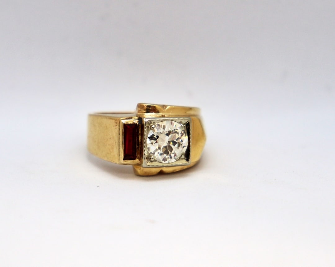 14 KT YELLOW GOLD MEN'S DIAMOND & RUBY RING (1 of 10)