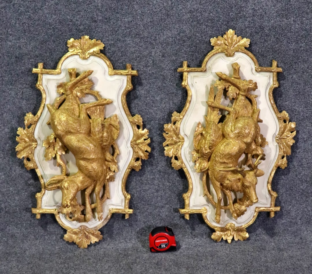 PAIR BLACK FOREST CARVED PLAQUES (1 of 7)