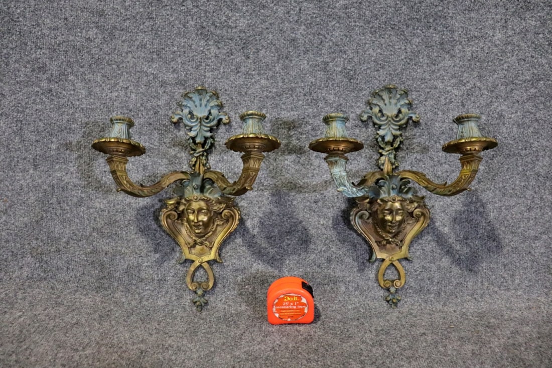 PAIR LOUIS XV STYLE BRONZE FIGURAL WALL SCONCES (1 of 9)