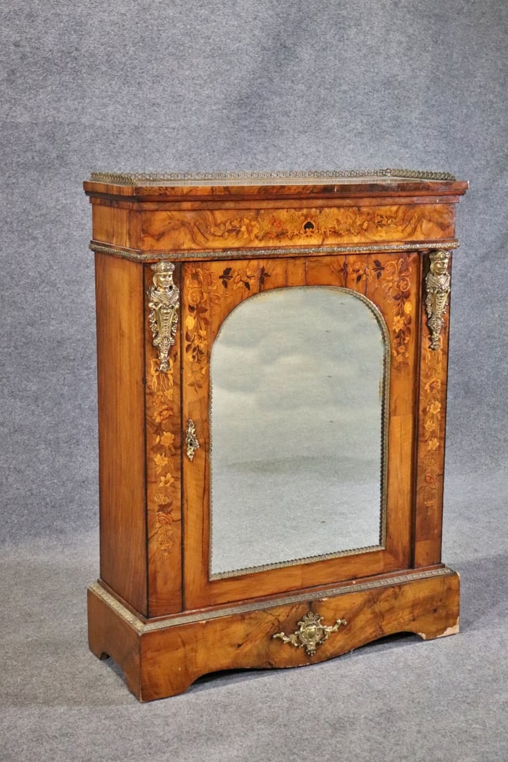 VICTORIAN MARQUETRY WALNUT MIRRORED CABINET (1 of 13)