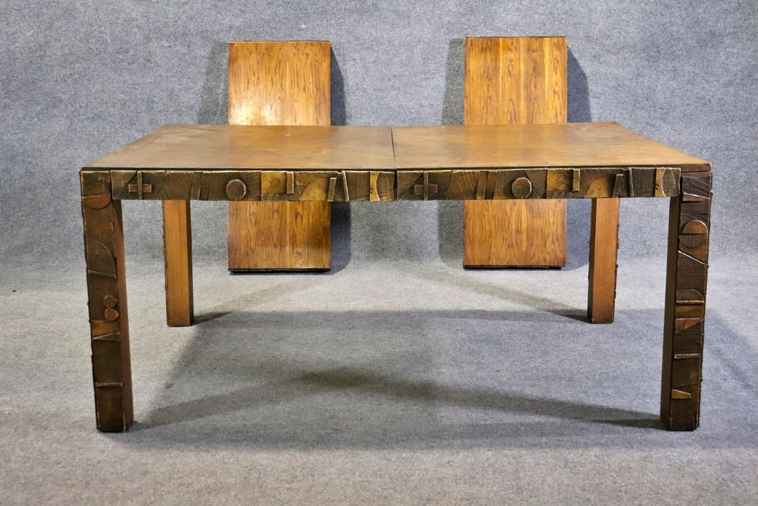 LANE BRUTALIST STYLE DINING TABLE WITH 2 LEAVES (1 of 16)