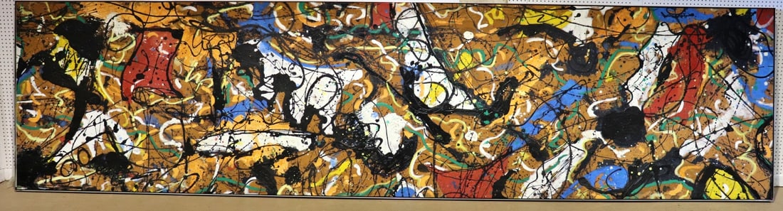 MONUMENTAL MID CENTURY MODERN ABSTRACT EXPRESSIONIST (AFTER JACKSON POLLOCK) MURAL PAINTING (1 of 15)