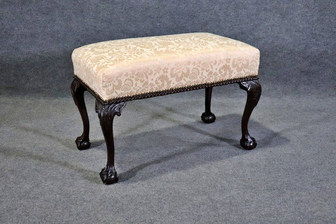 CHIPPENDALE STYLE BENCH: From Slatoff Estate. Upholstered. Nail head trim. 21 3/4" h x 32 3/4" w x 17 1/2" d.