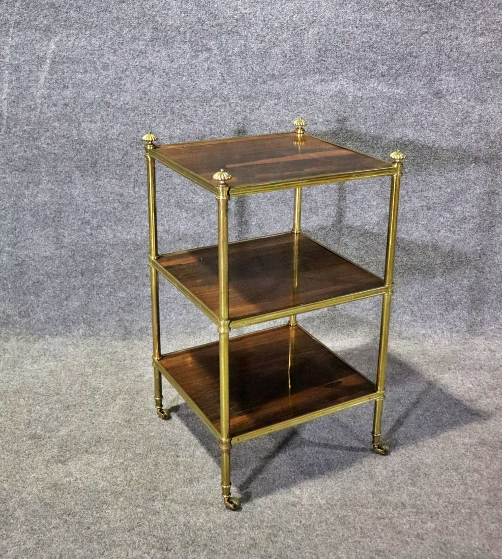 REGENCY STYLE ROSEWOOD & BRASS 3 TIER SMALL ETAGERE (1 of 7)