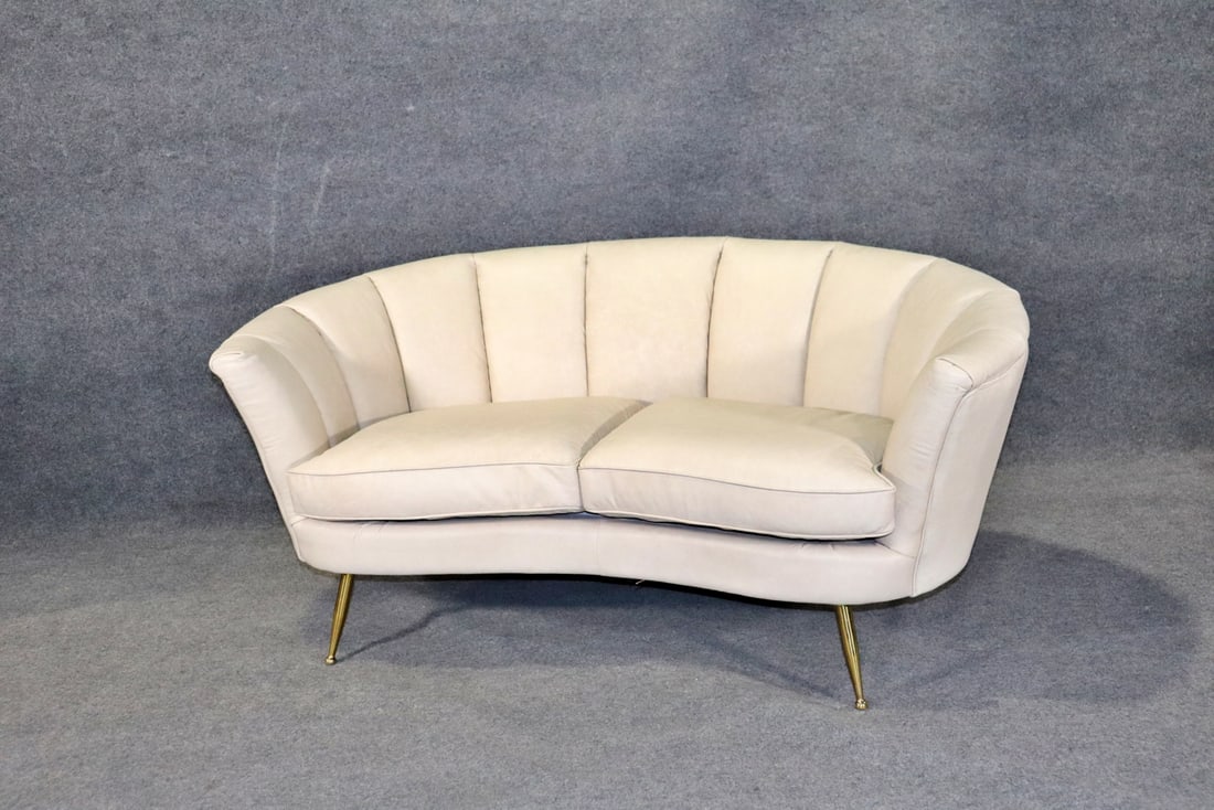 GIO PONTI STYLE LEATHER SHELL BACK SETTEE (1 of 8)