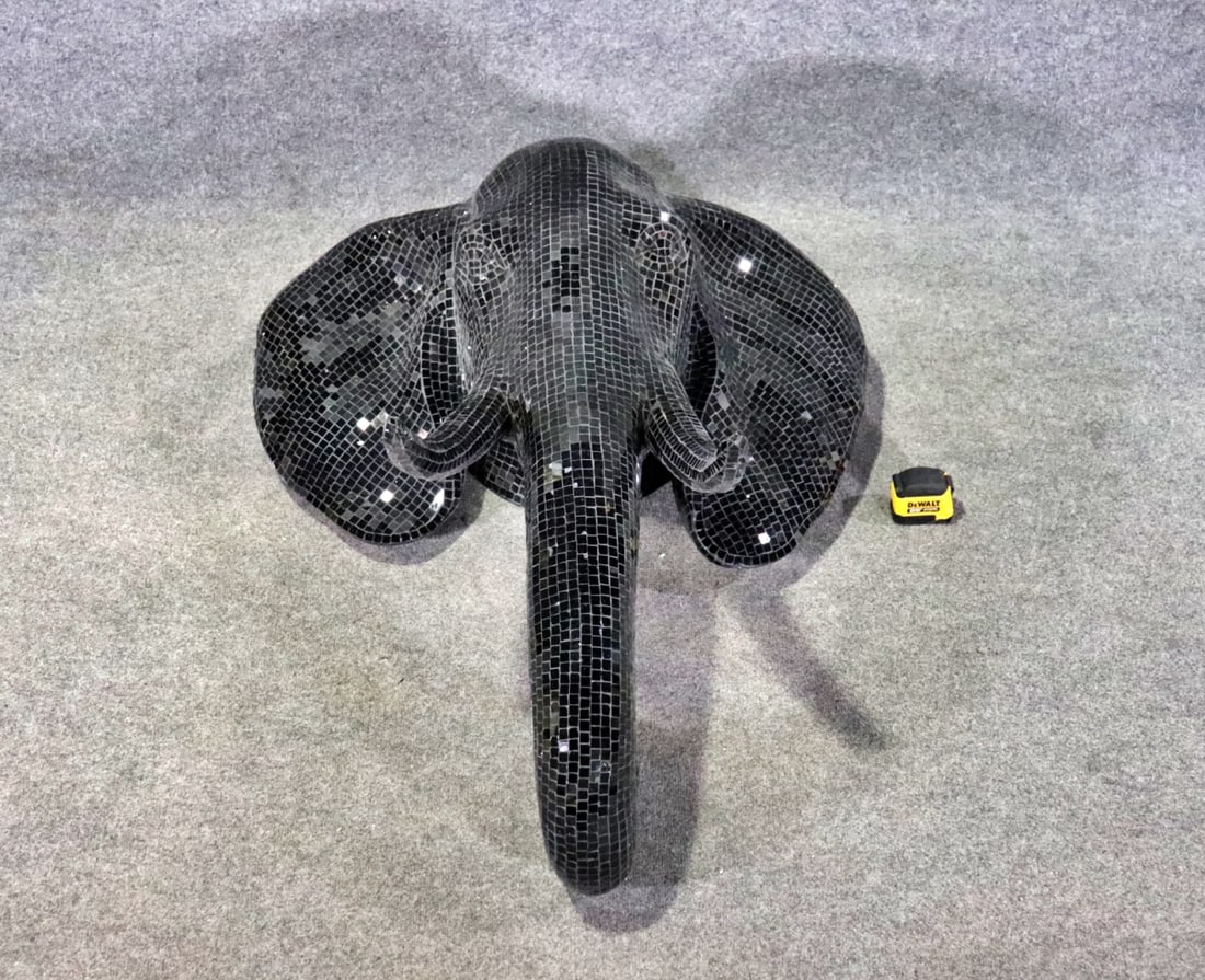 MOSAIC TILED ELEPHANT SCUPLTURE: Mosaic tiles. 24" h x 37 1/2" w x 43 1/2" d.