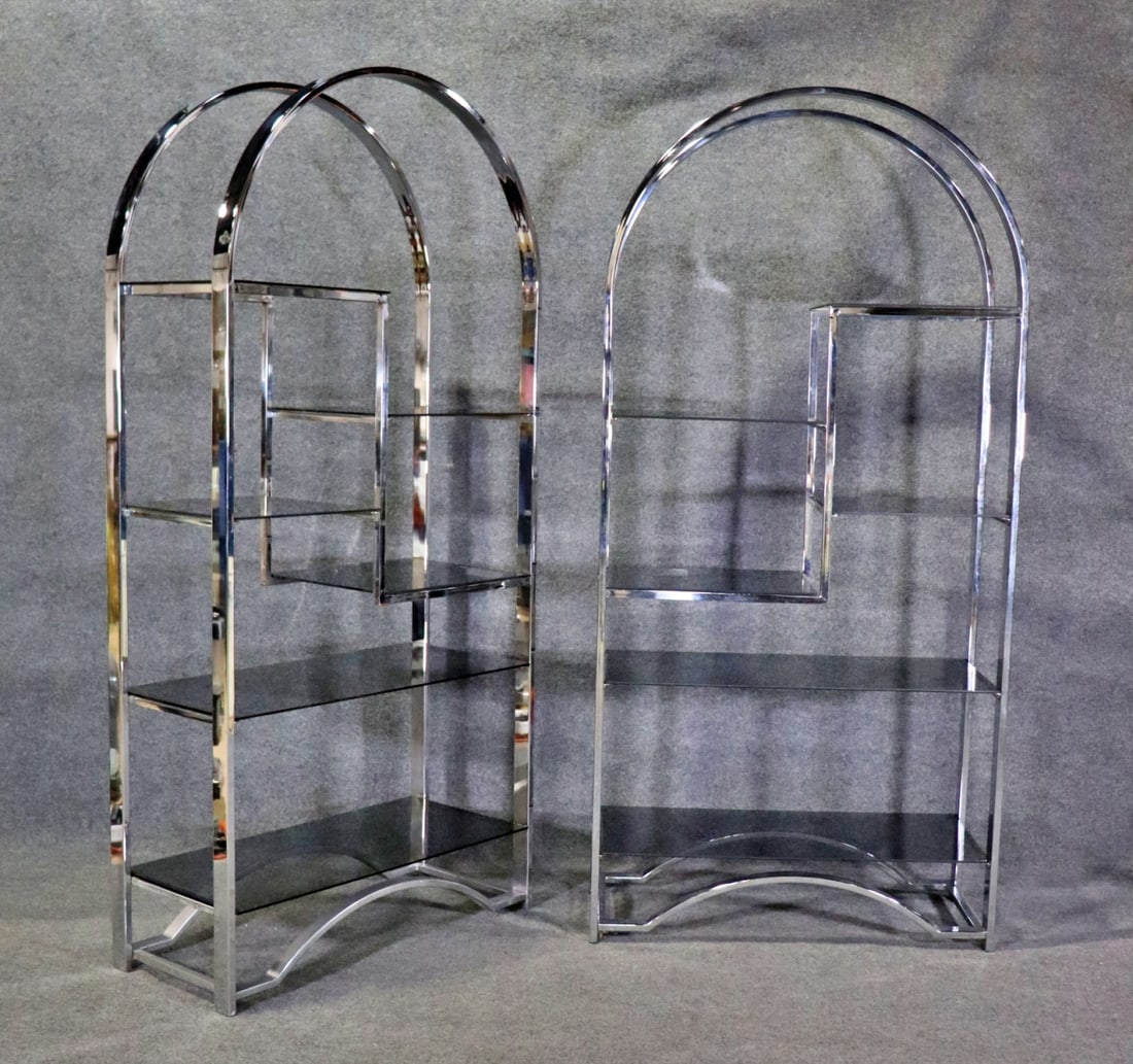 PAIR MILO BAUGHMAN STYLE CHROME ETAGERES (1 of 11)