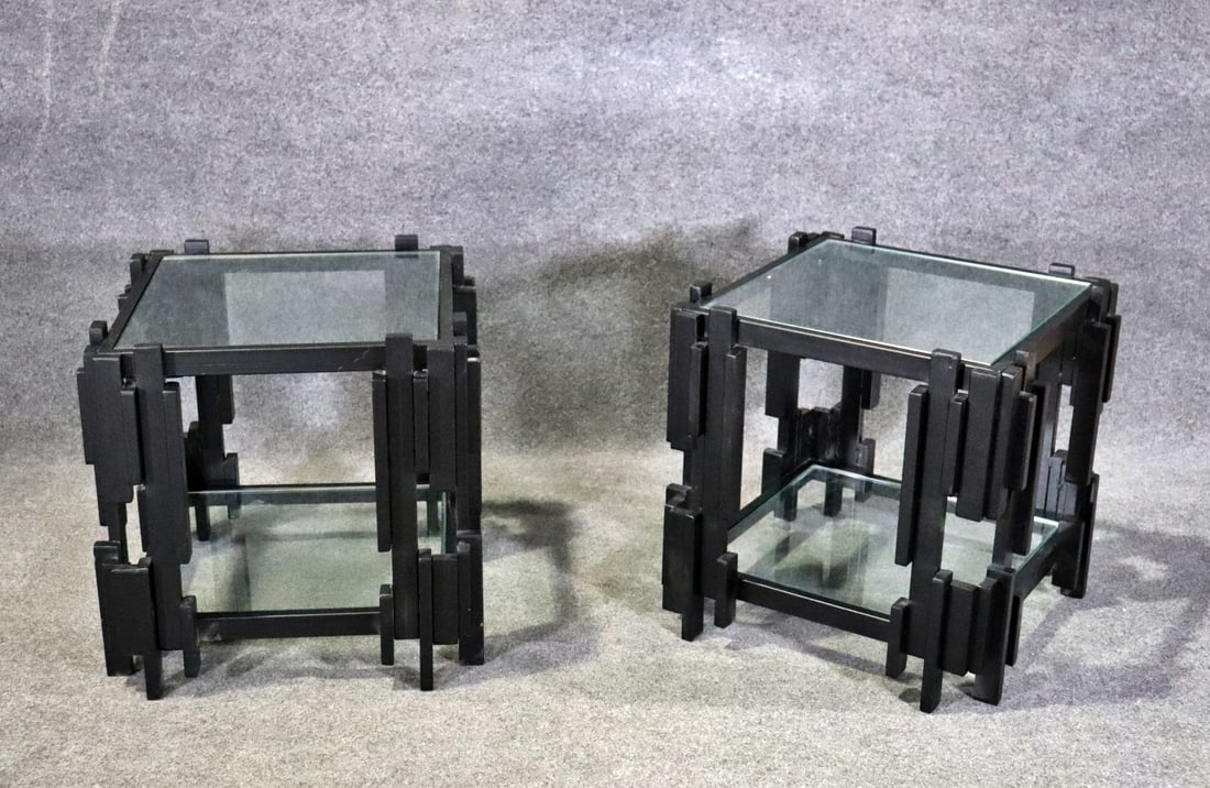 PAIR GLASS TOP IRON END TABLES AFTER PILAR TAVOLO (1 of 11)