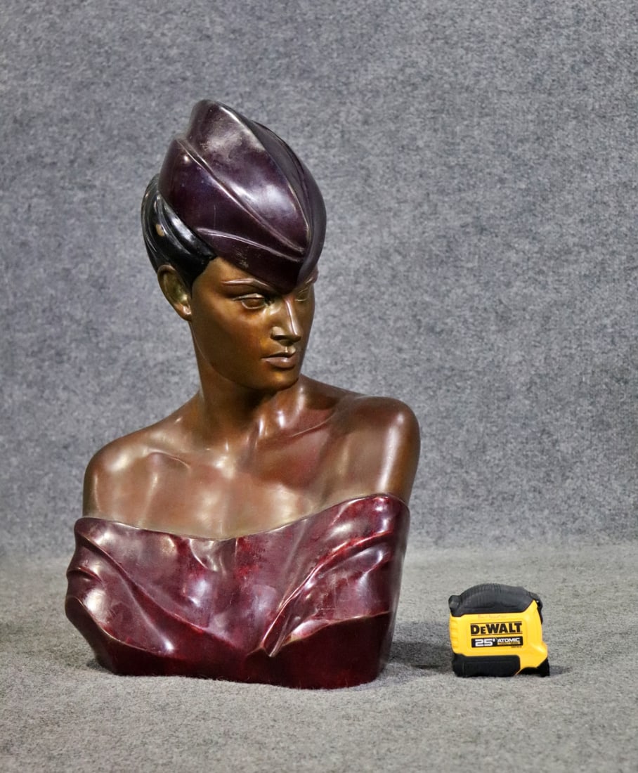 SIGNED PATRICK NAGEL "CAROL" BRONZE ART DECO BUST (1 of 8)