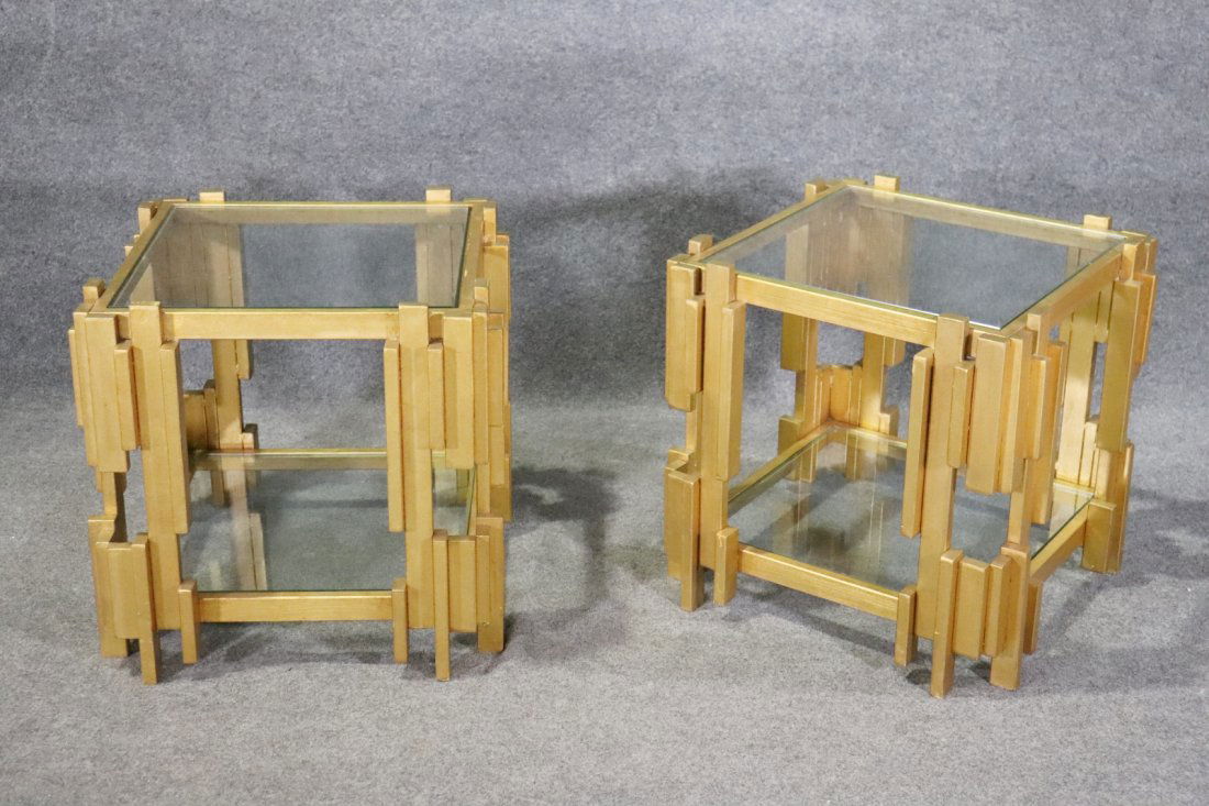 PAIR GLASS TOP IRON END TABLES AFTER PILAR TAVOLO (1 of 9)