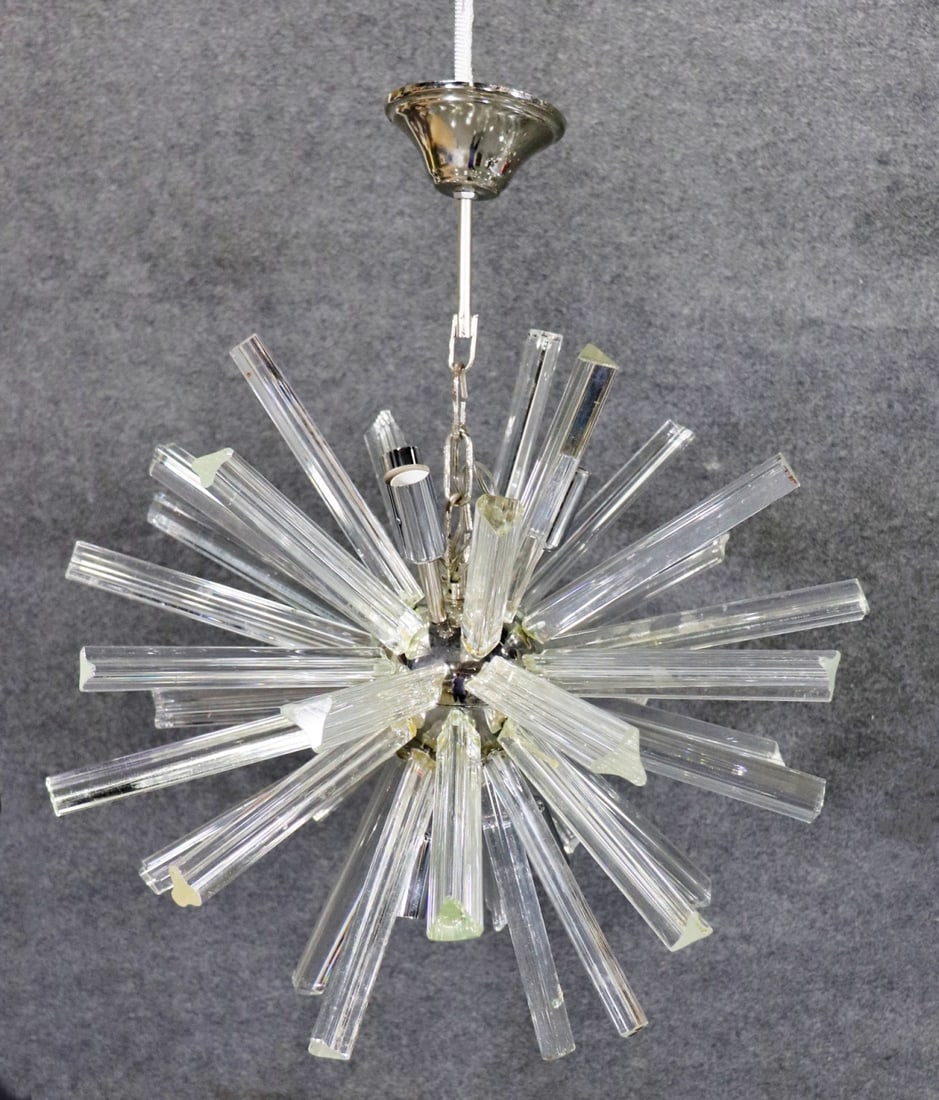 GLASS SPUTNIK CHANDELIER: Glass prisms. Metal frame. 19 1/4" h x 23 1/2" diameter.
