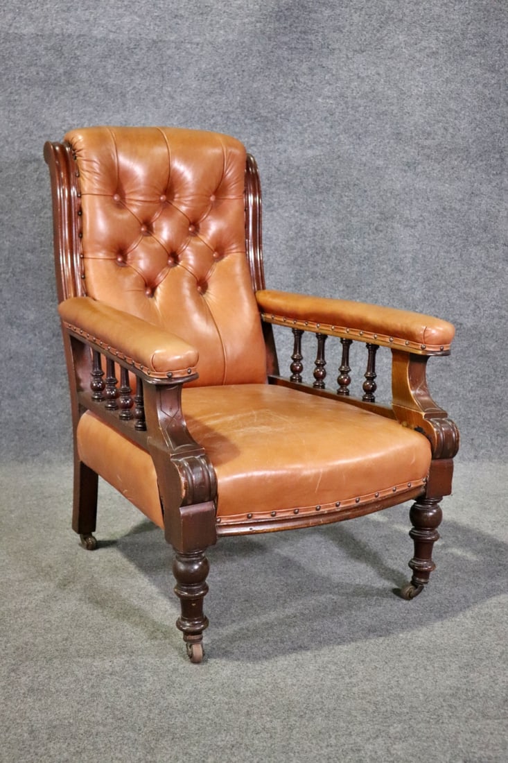 VICTORIAN TUFTED LEATHER LIBRARY CHAIR (1 of 11)
