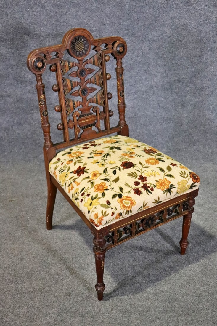 AMERICAN VICTORIAN AESTHETIC NEEDLEPOINT SLIPPER CHAIR ATTRIBUTED DANIEL PABST (1 of 11)