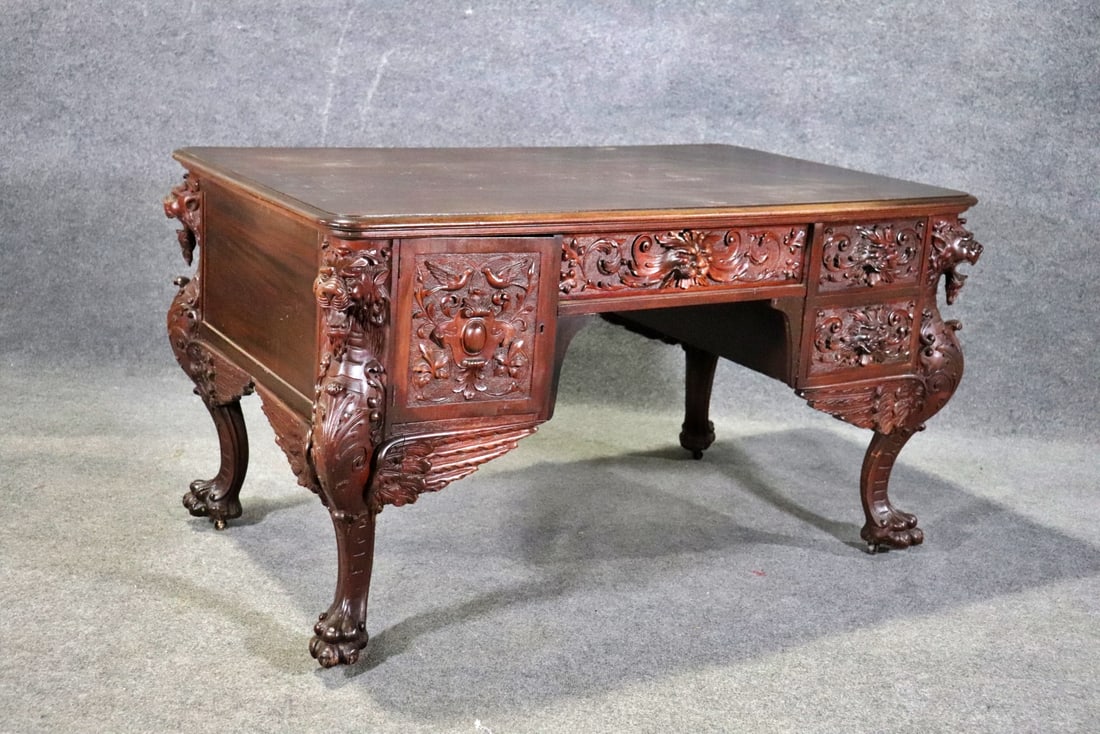 WINGED GRIFFIN CARVED PARTNERS DESK ATTRIBUTED TO RJ HORNER (1 of 16)