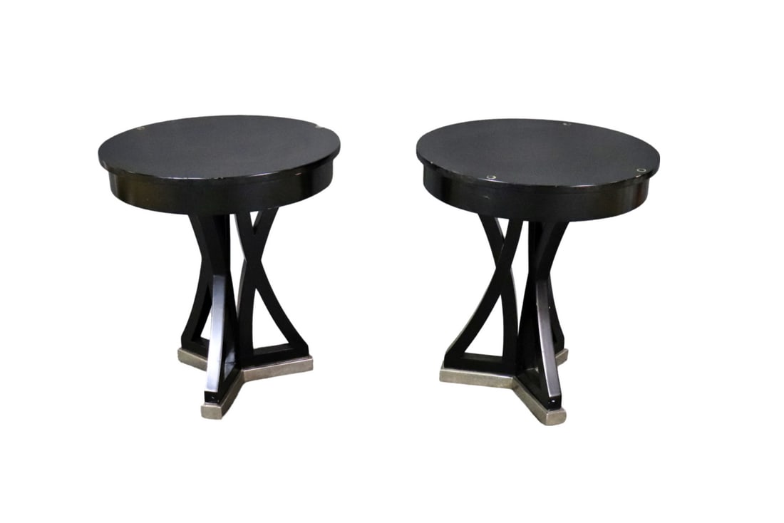 PAIR CONTEMPORARY ROUND END TABLES WITH METAL BASES (1 of 12)