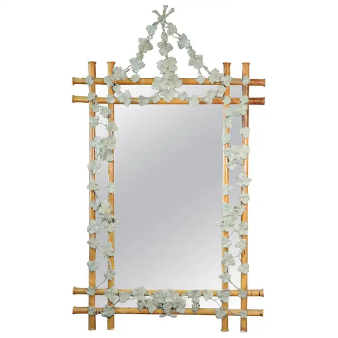 FRENCH GESSO PAINT DECORATED FAUX BOIS MIRROR WITH IVY (1 of 8)