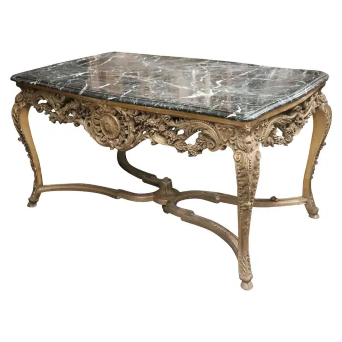 FRENCH LOUIS XV STYLE VERDI GREEN MARBLE CENTER TABLE (1 of 17)