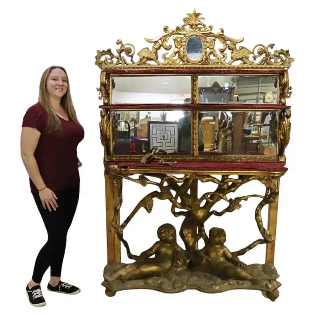 PALATIAL MIRRORED CONSOLE CABINET VITRINE WITH PUTTI (1 of 19)
