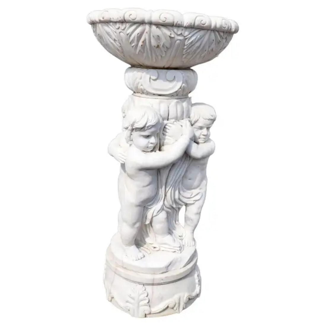 LARGE CARVED MARBLE FIGURAL CHERUB/PUTTI BIRD BATH (1 of 8)