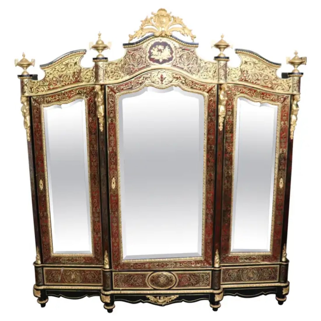 MONUMENTAL FIGURAL BRONZE MIRRORED ARMOIRE MANNER OF ANDRE' BOULLE (1 of 15)