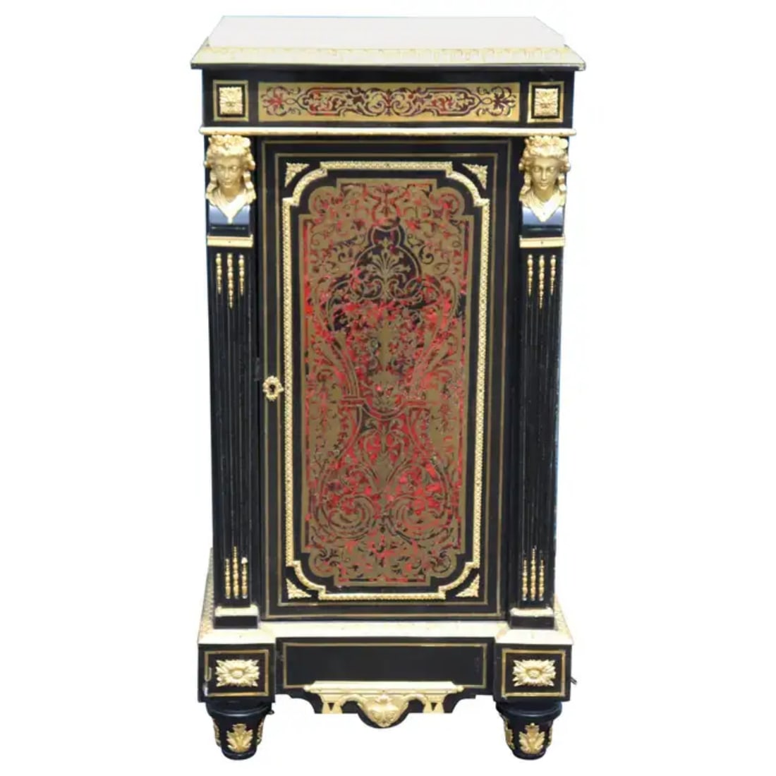 DOR'E BRONZE FIGURAL MARBLE TOP BOULLE STAND NIGHT STAND (1 of 10)
