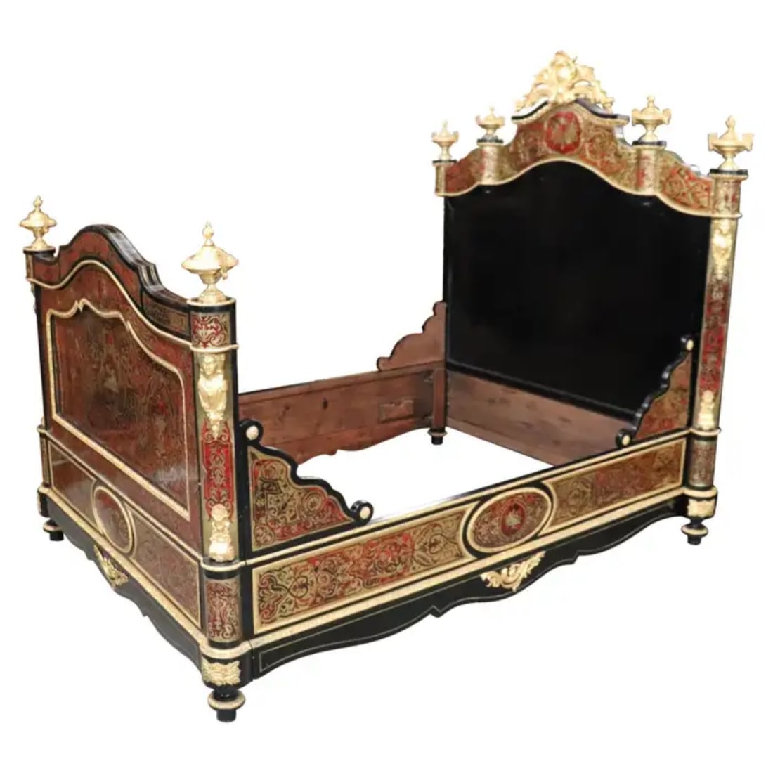 DOR'E BRONZE FIGURAL BRONZE BOULLE EBONIZED NEAR QUEEN BED (1 of 11)