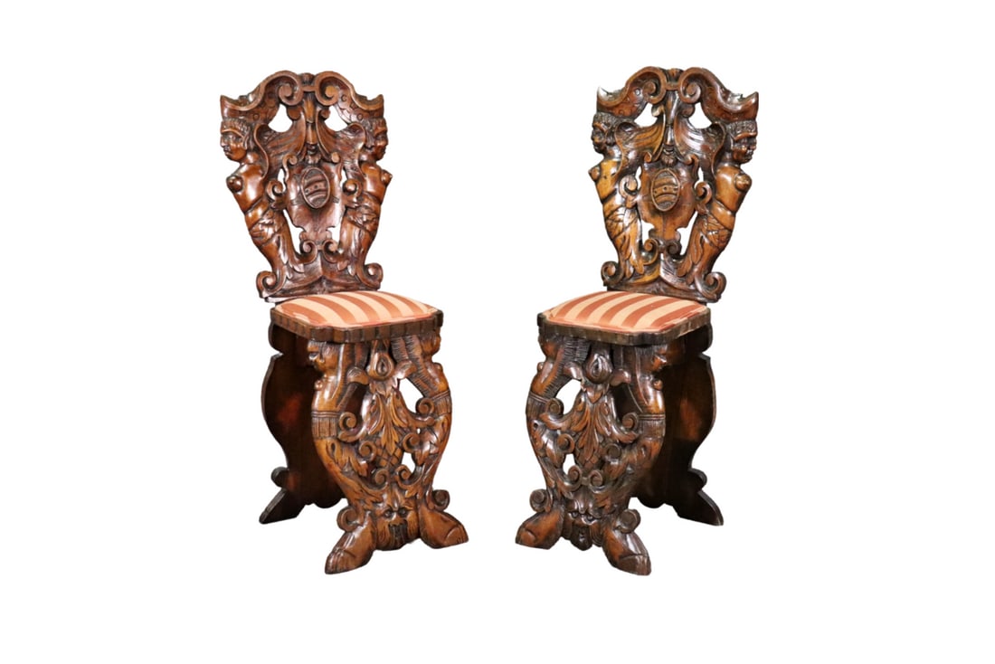 PAIR 19TH C RENAISSANCE STYLE OCCASIONAL CHAIRS (1 of 20)