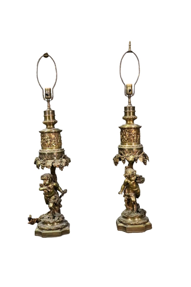 PAIR BRONZE FIGURAL LAMPS WITH CHERUBS (1 of 13)