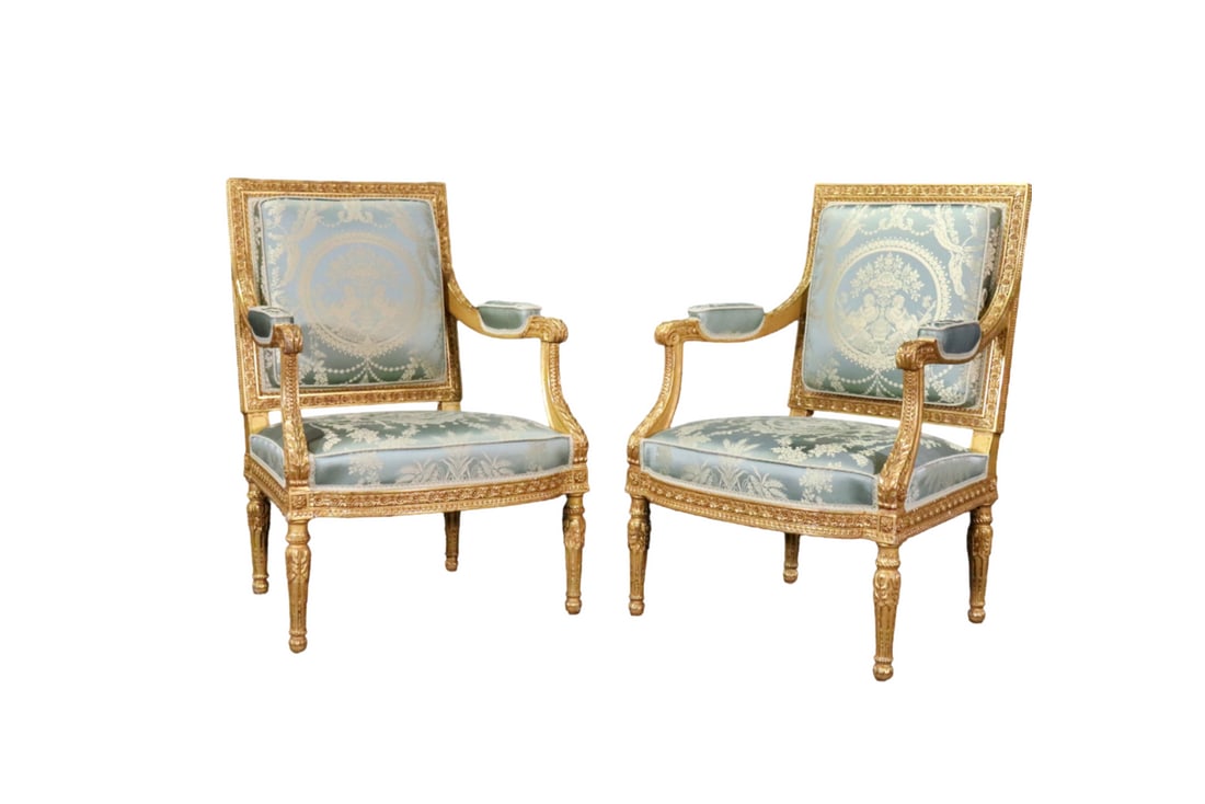 PAIR LOUIS XVI STYLE GILDED FAUTEUILS (1 of 15)