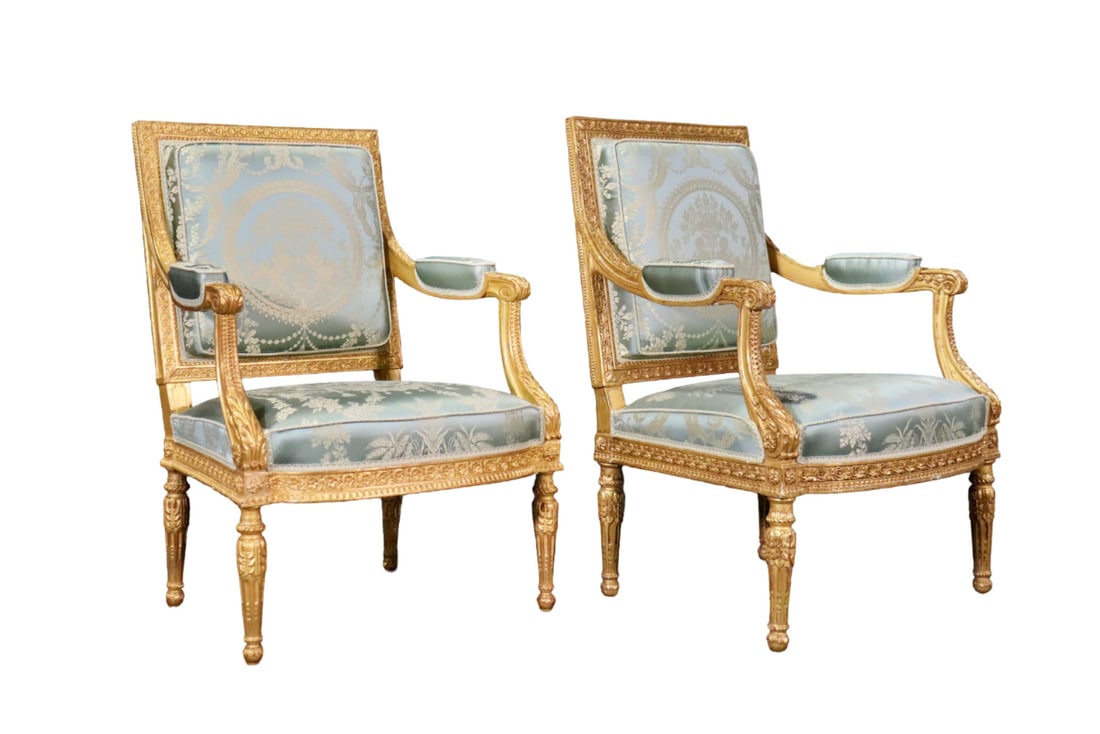 PAIR LOUIS XVI STYLE GILDED FAUTEUILS (1 of 15)