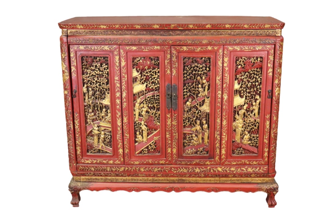 AISAN INSPIRED RED PAINTED 4 DOOR CABINET (1 of 14)