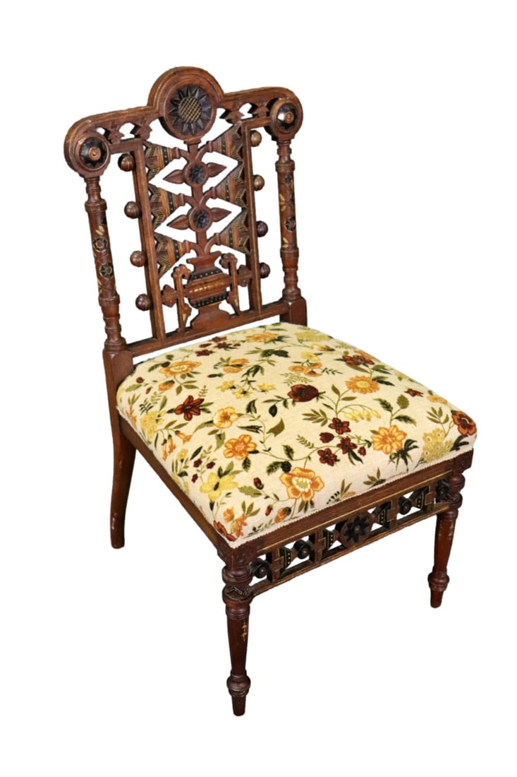 AMERICAN VICTORIAN AESTHETIC NEEDLEPOINT SLIPPER CHAIR ATTRIBUTED DANIEL PABST (1 of 11)