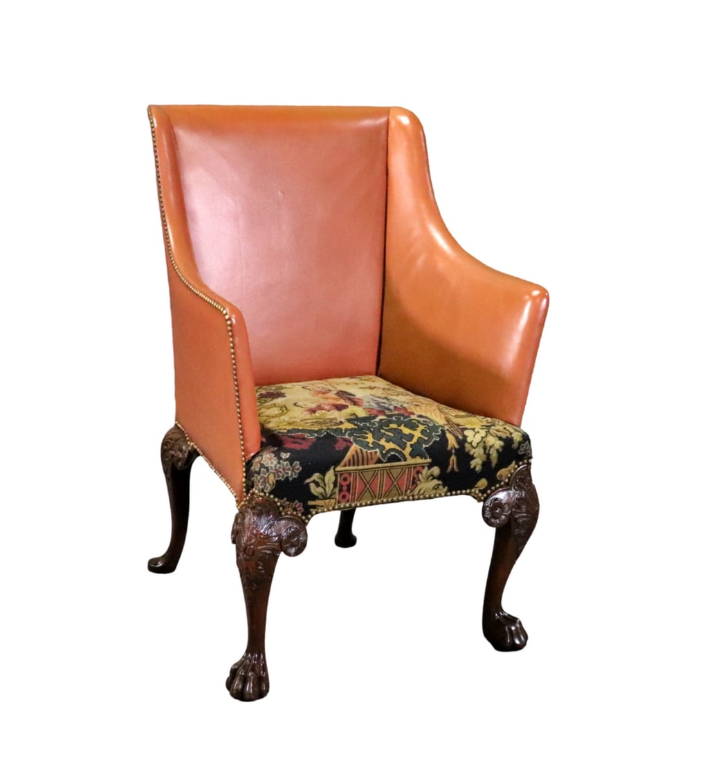GEORGIAN STYLE LEATHER CLAW FOOT ARM CHAIR (1 of 10)
