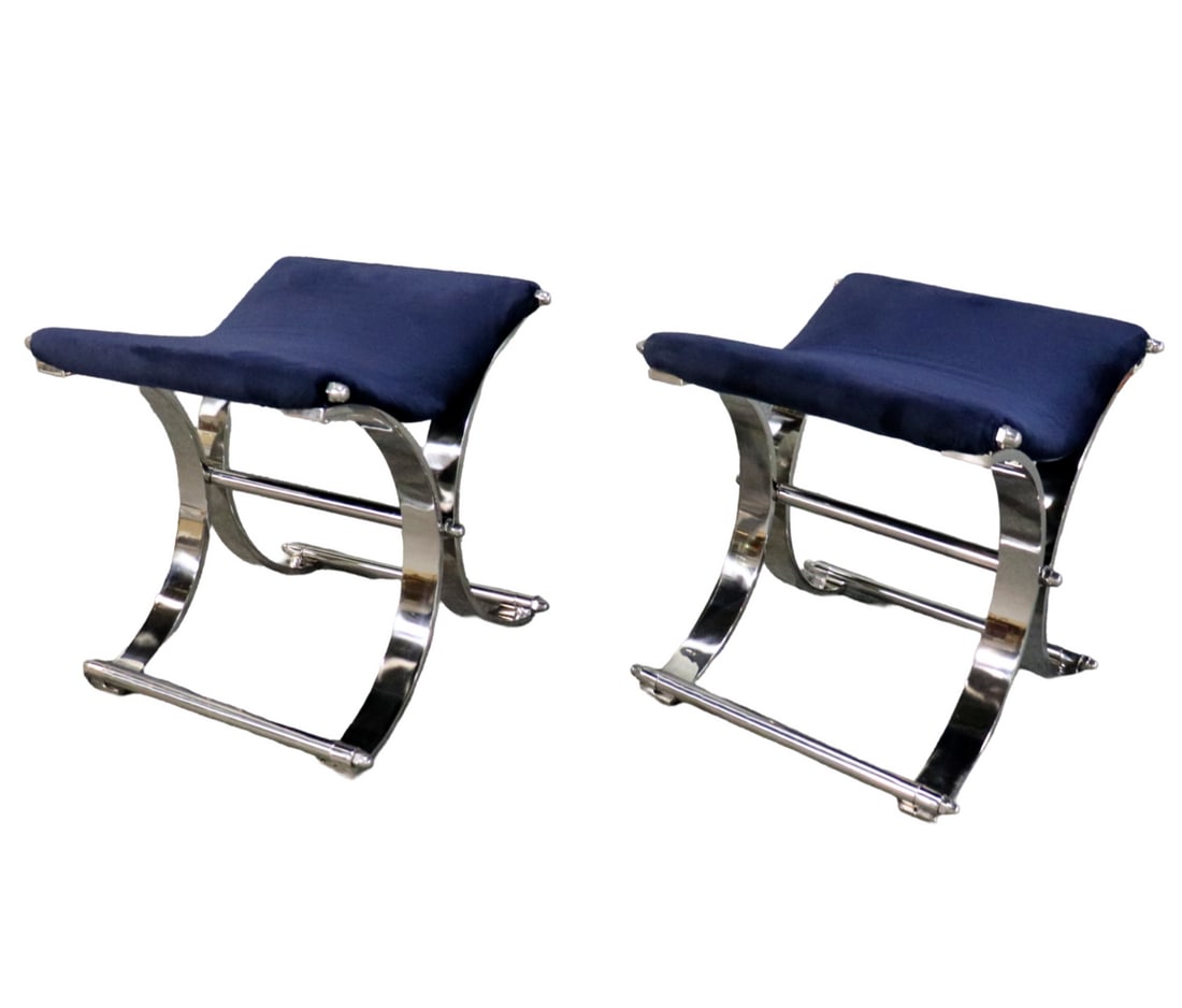 PAIR MID CENTURY MODERN CHROME X BENCHES (1 of 6)